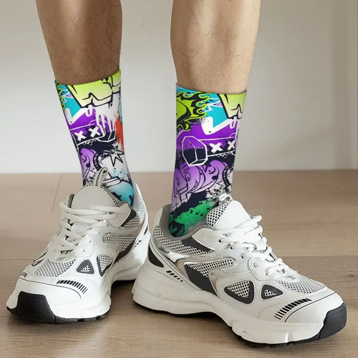 Chaussettes en elin pour hommes, style street art, graffiti, Harajuku