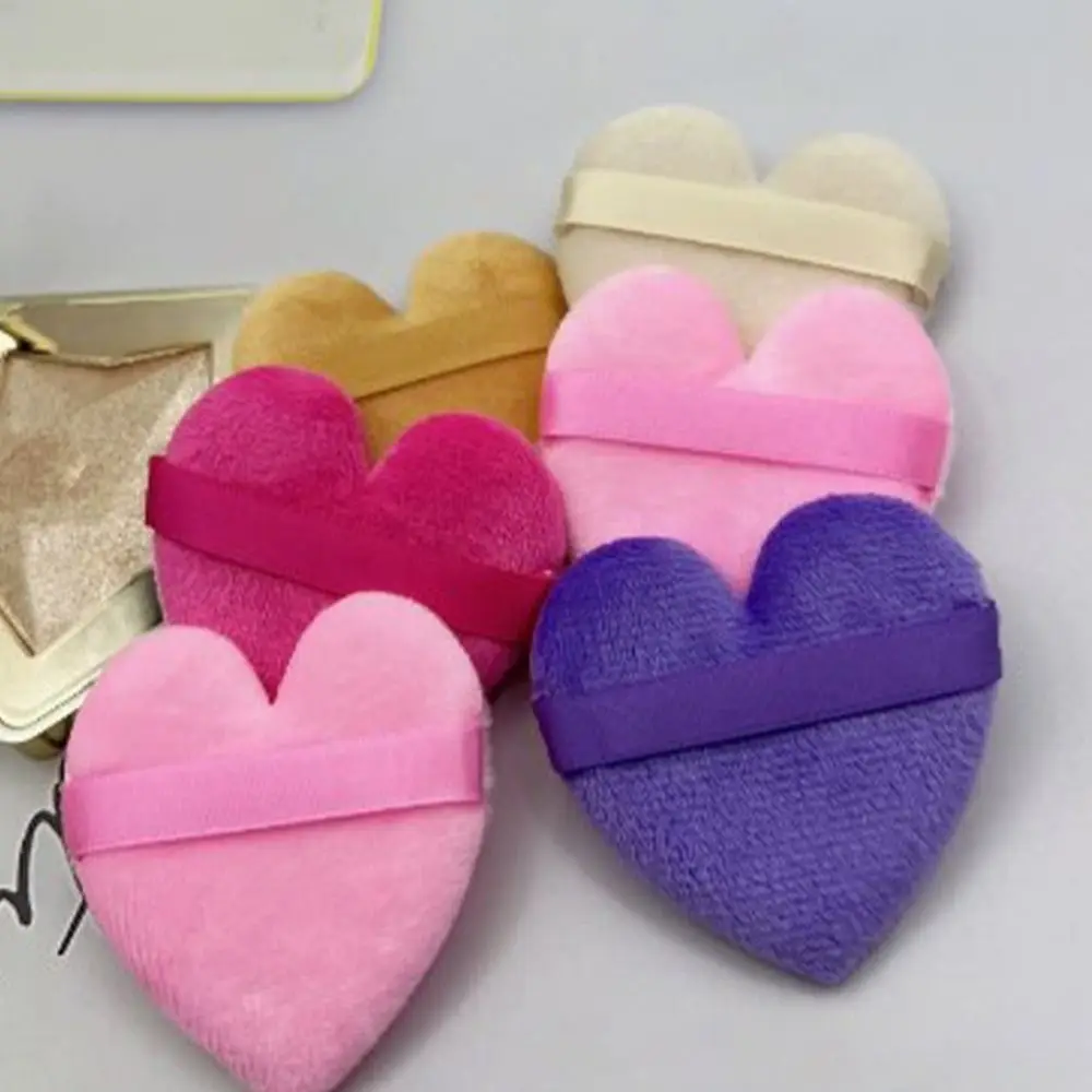 5pcs Heart/Round Shaped Washable Sector Finger Cushions Multicolors Velvet Wet Dry Used Mixed Sponge Cosmetic Puff Reusable