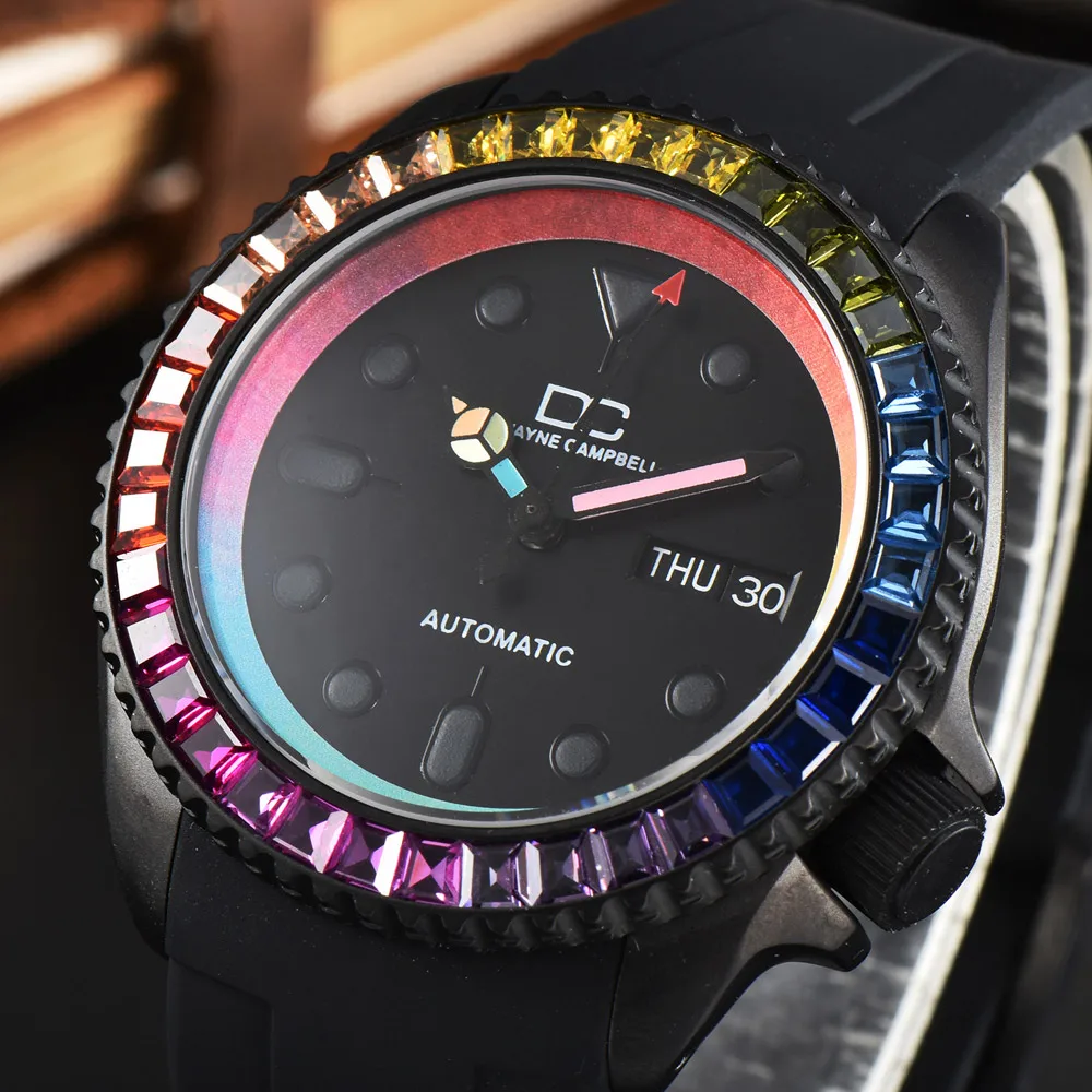 

Business 42MM Diameter Calendar Sapphire Color Diamond NH36 Movement Waterproof Luminous Leisure Fashion Men's Mechanical Watch