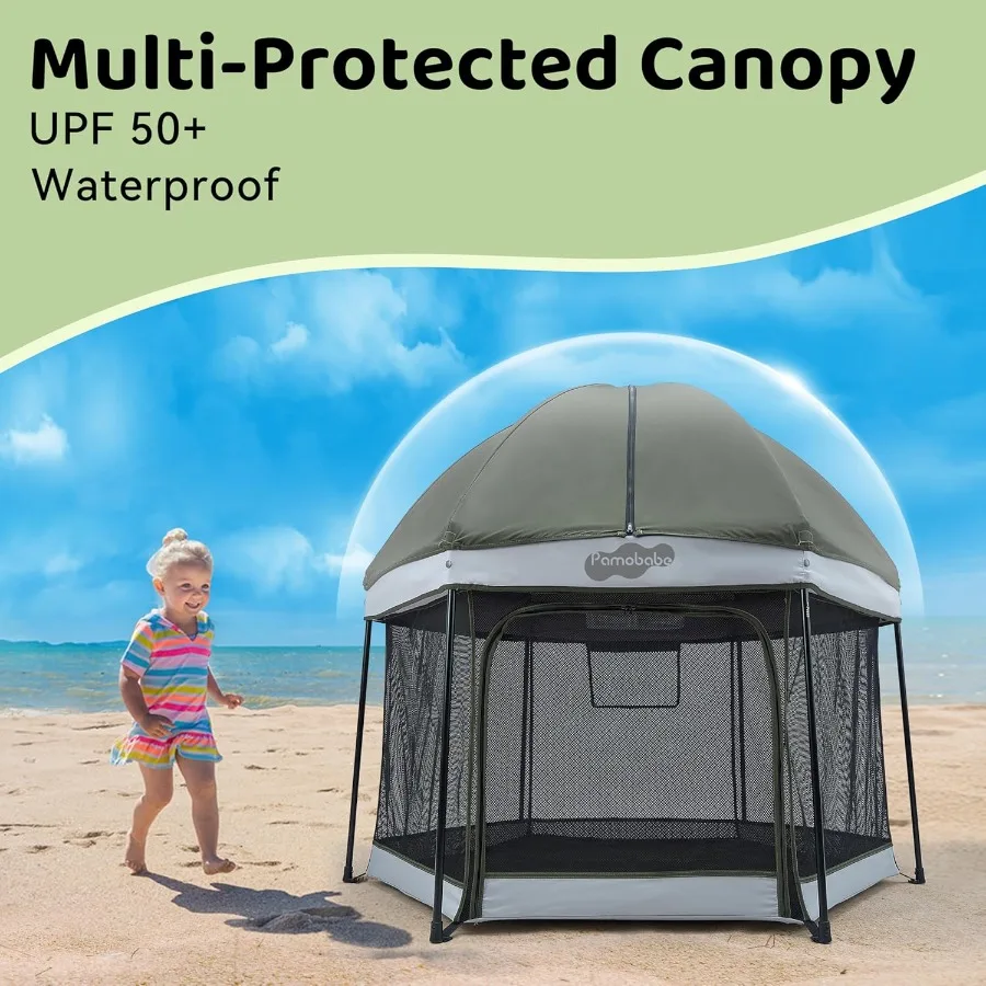 روضة أطفال مع مظلة للحماية من الشمس - ساحة لعب داخلية وخارجية للأطفال الرضع والأطفال الصغار - خيمة أطفال مع باب بسحاب #2