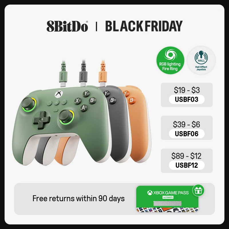 8BitDo Ultimate C Wired Gaming Controller for Xbox, RGB Lighting Fire Ring and Hall Effect Joysticks, Windows 10/11