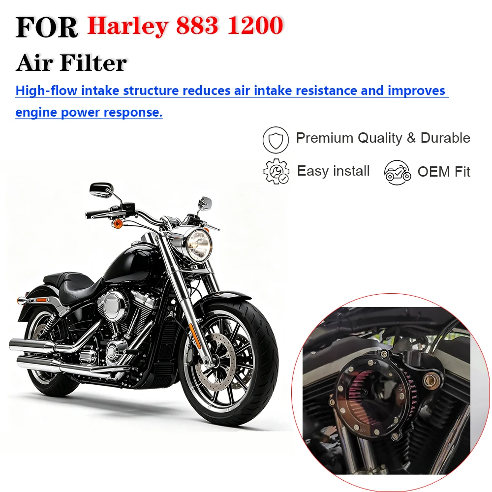 Transparent Air Filter for Harley Retro Cruiser Motorcycle, Modified High Flow Air Cleaner Fits Harley 883, 1200, Intake Modific