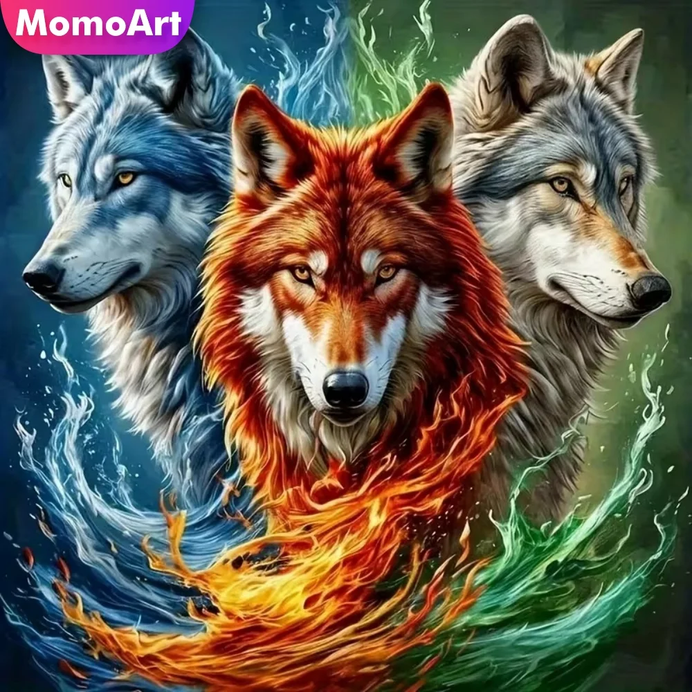 Momoart Full Square Round Diamond Painting Wolf Animal DIY Diamond Mosaic Dog Cross Stitch Kits Embroidery Handmade Hobby