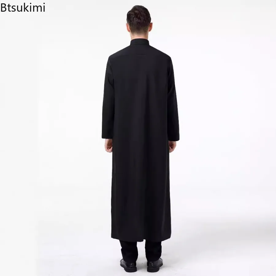 2025 Eid Muslim Men Jubba Thobe Long Dress Saudi Arabic Kaftan Islamic Clothing Ramadan Long Robe Caftan Men High Quality Abayas