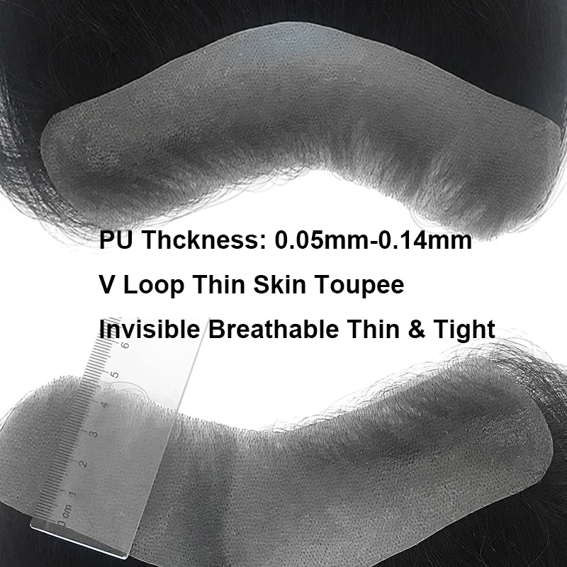 V Front Toupee Thin Skin PU 0.05-0.14mm V Loop Men Wig 6Inch 100% Indian Human Hair High Quality Men Capillary Prosthesis