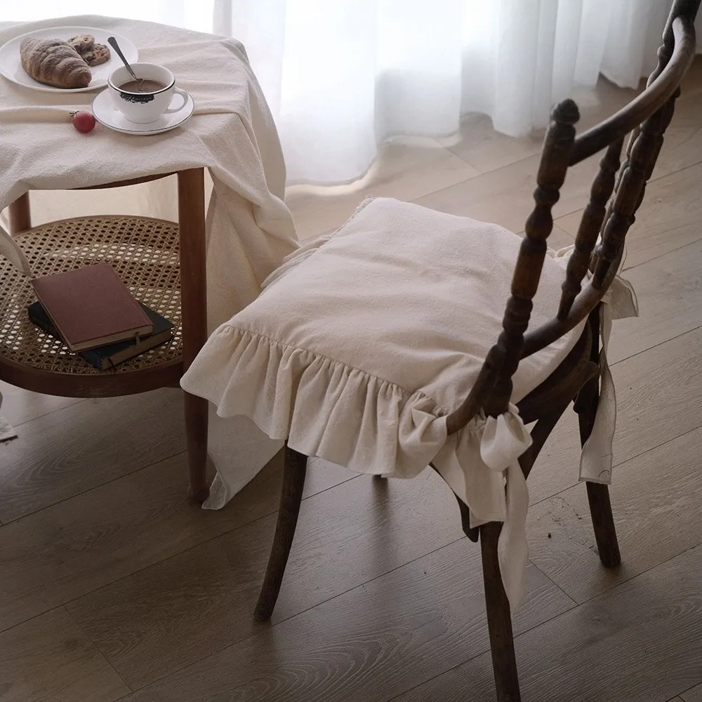 Home Decor Vintage Ruffled Chair Cover with Ties Soft Seat Mat Cover Comfortable Anti-dirty Chair Cushion Covers Office Chair