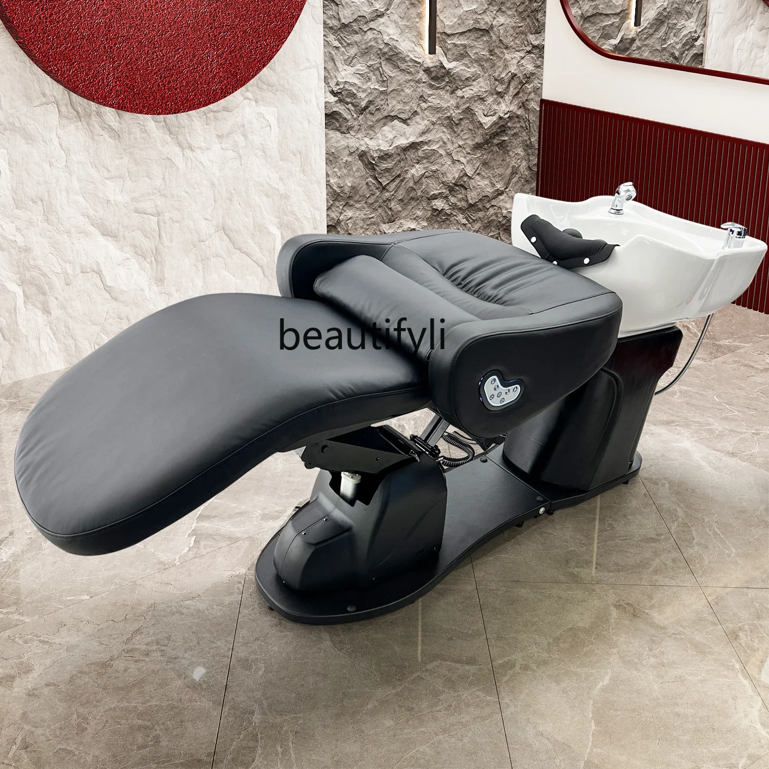 Electric Shampoo Bed Barber Shop Massage Bed Barber Shop Semi-reclining Flush Bed Ceramic Basin