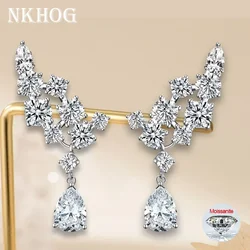 NKHOG Full Moissanite Drop Earrings S925 Silver Pear Cut Water Drop Diamond Angel's Wings Earring Women Jewelry Gifts Certified