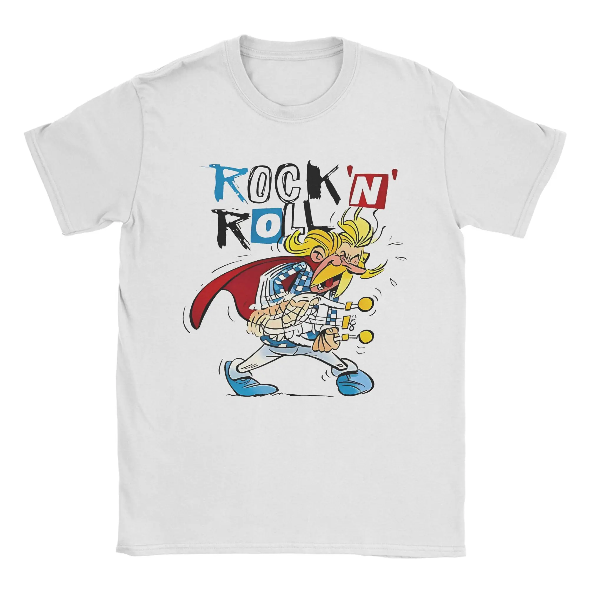 أستريكس روك أند رول الرجال تي شيرت Obelixes الكرتون مضحك تي شيرت قصير الأكمام س الرقبة تي شيرت القطن الخالص الصيف ميرش