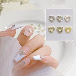 10pcs Hollow Heart Nail Art Charm 3D Charming Pearls Diamond Edge Around Nail Rhinestones DIY Luxury Shiny Nail Accessories