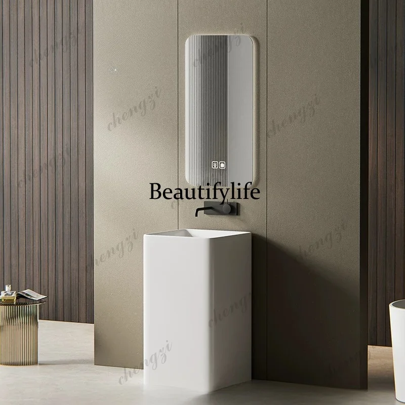 Floor-to-ceiling balcony column basin without faucet hole Bathroom sink Square wash basin
