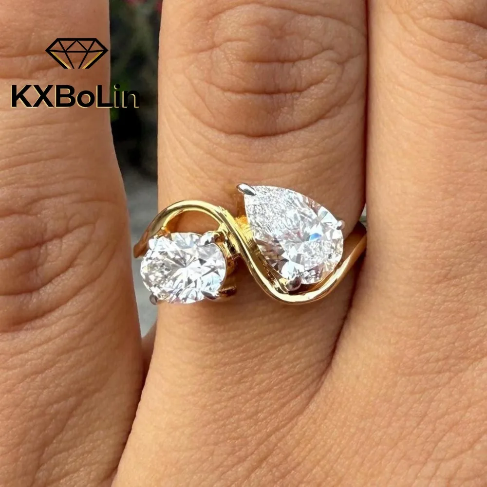 

2.5cttw 2-Stone Waterdrop Moissanite Engagement Rings with Certificate 925 Silver Oval/Pear Cut Diamond Wedding Ring for Women