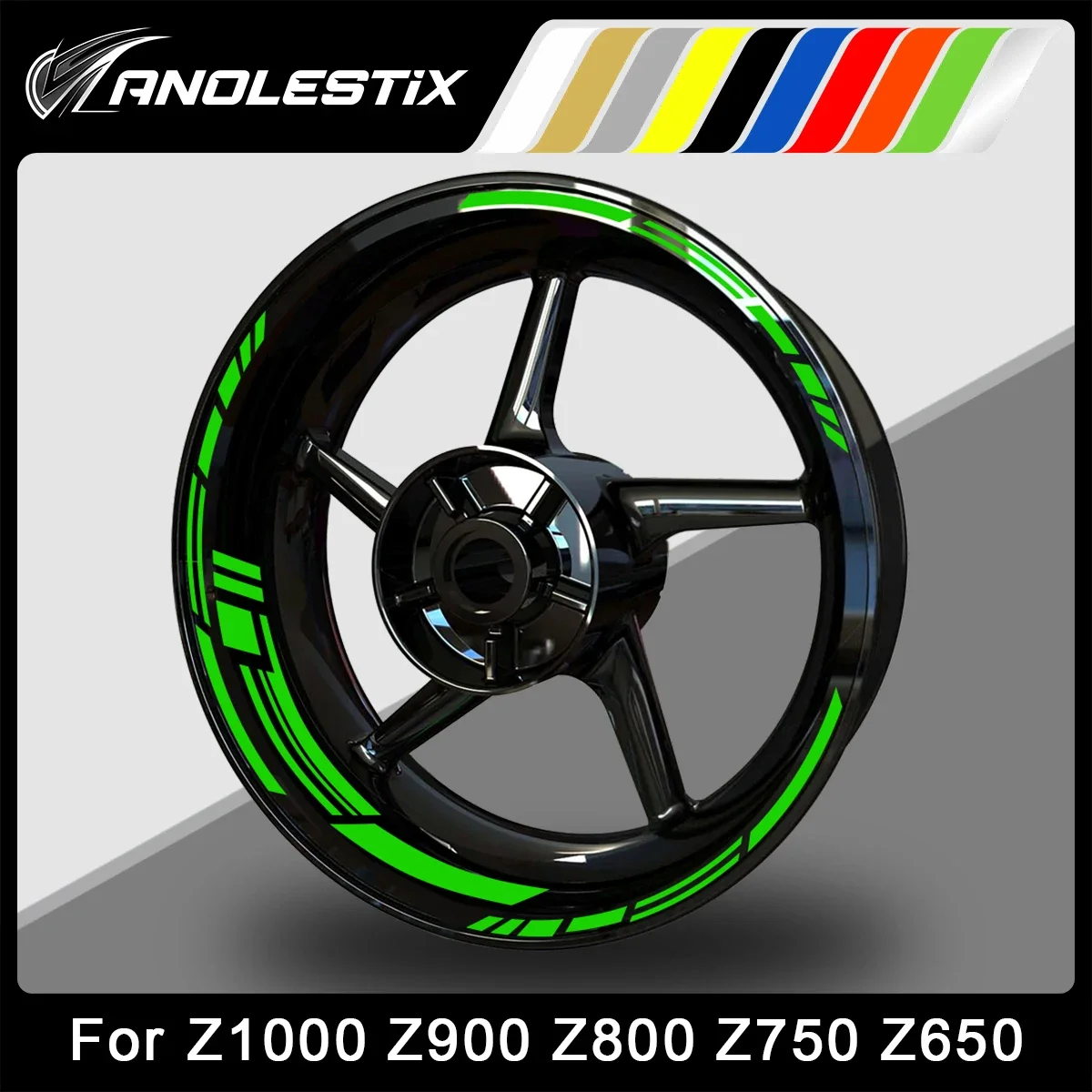 AnoleStix Reflective Motorcycle Wheel Sticker Hub Decal Rim Stripe Tape For Kawasaki Z1000 Z900 Z800 Z750 Z650