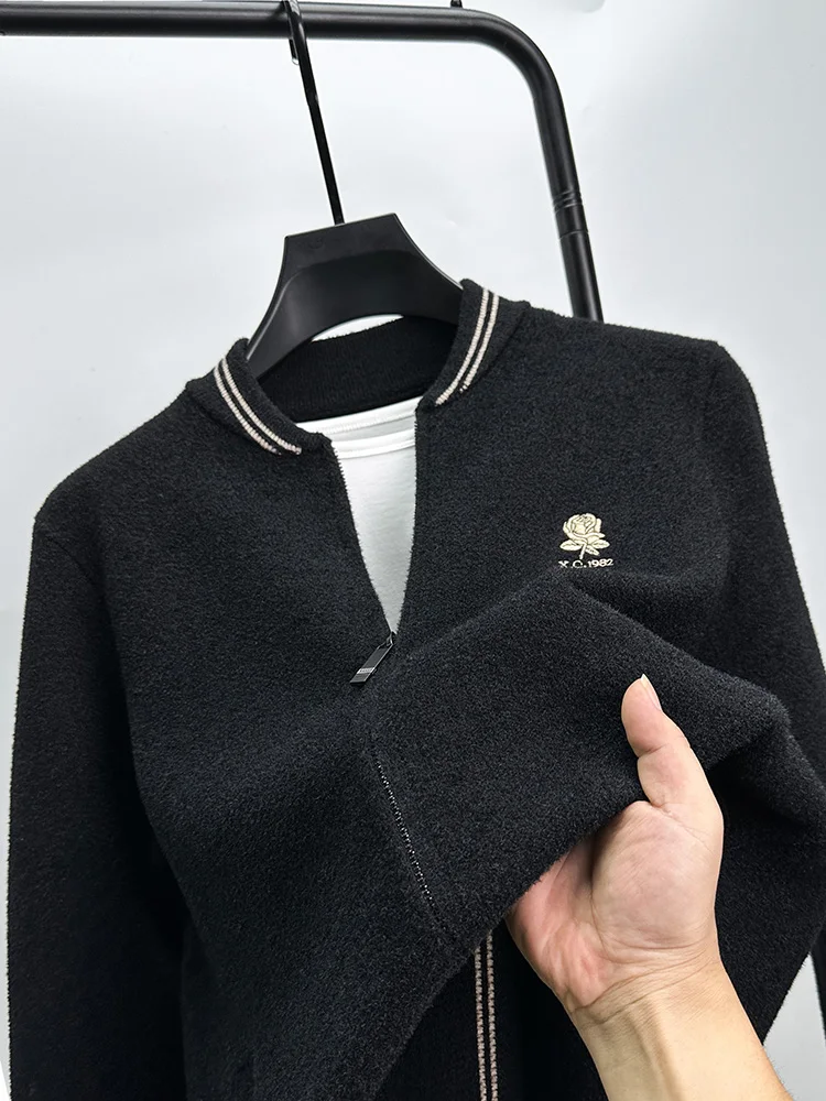 

High-End Knitted Cardigan Sweater Men's Autumn Winter New Sle Slim Fit Woolen Baseball Collar Zipper Jaet Coat