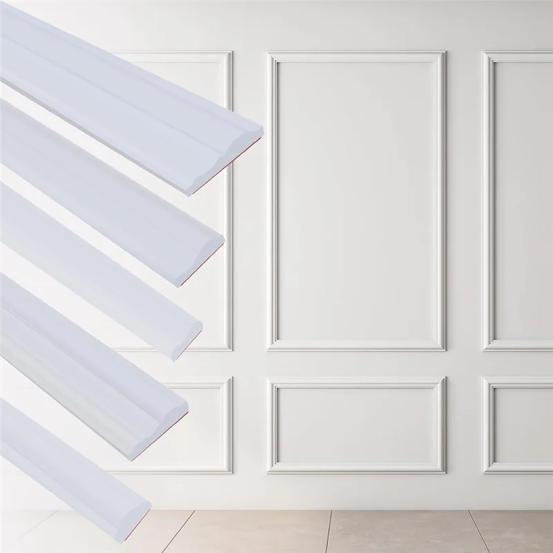 AT19-240 L X 0.9 Inch W Peel And Stick Chair Rail Panel Molding, Pre Primed Trim For Home Decoration & Wall Protection