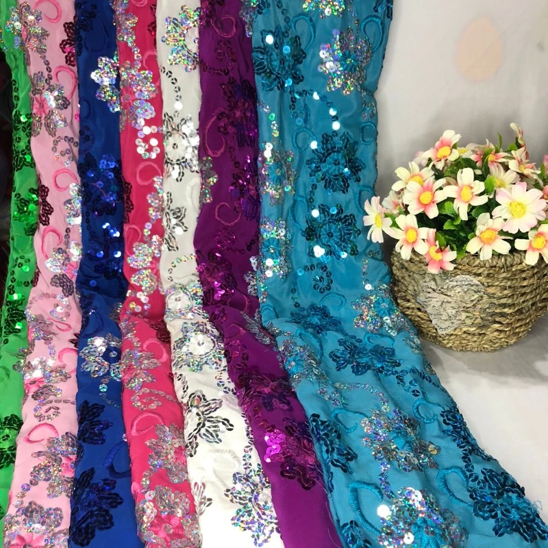 

Two Tone Sequin Embroidered Fabric for DIY Sewing Handmade Stage Costumes Ethnic Costume Clothing Fashion Cloth Material