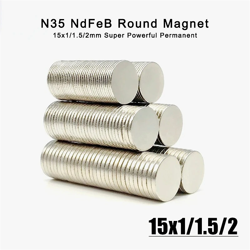 10-500pcs 15x1mm 15x1.5mm 15x2mm Dia 15mm Round Shape N35 Neodymium Magnetic 15*1 15*1.5 15*2 Magnet Fridge Magnets