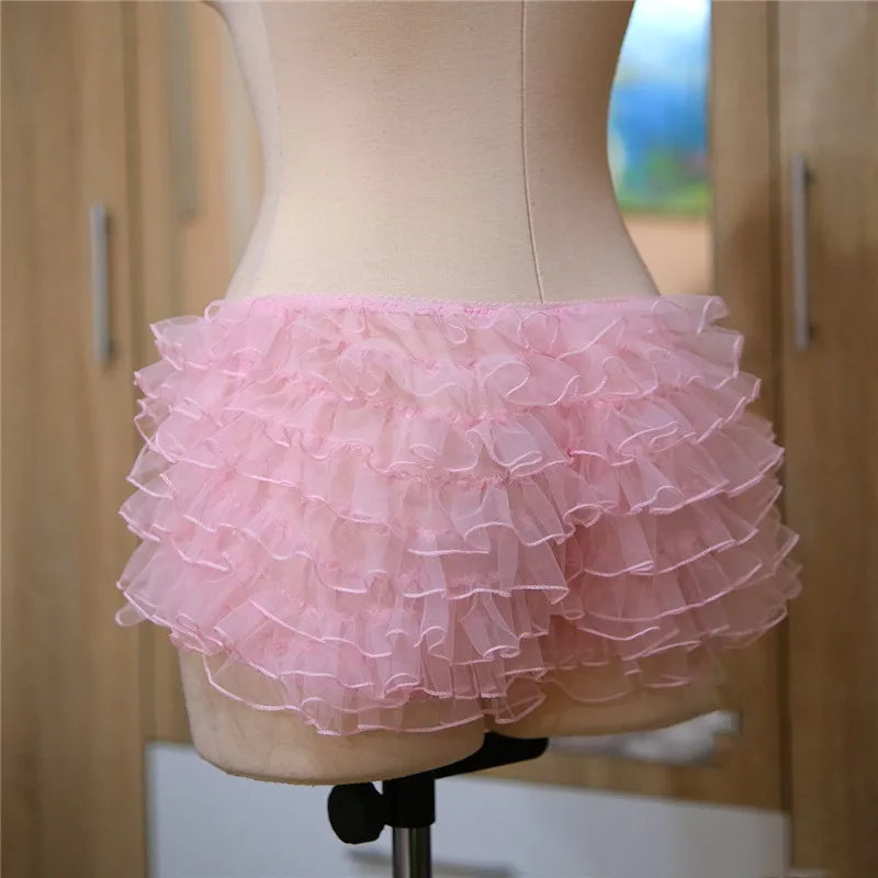 Women Summer Ruffled Frilly Shorts Pink Multi-Layer Mesh Short Pants Sweet Tierred Bloomers Skort Kawaii Lolita Y2K Streetwear