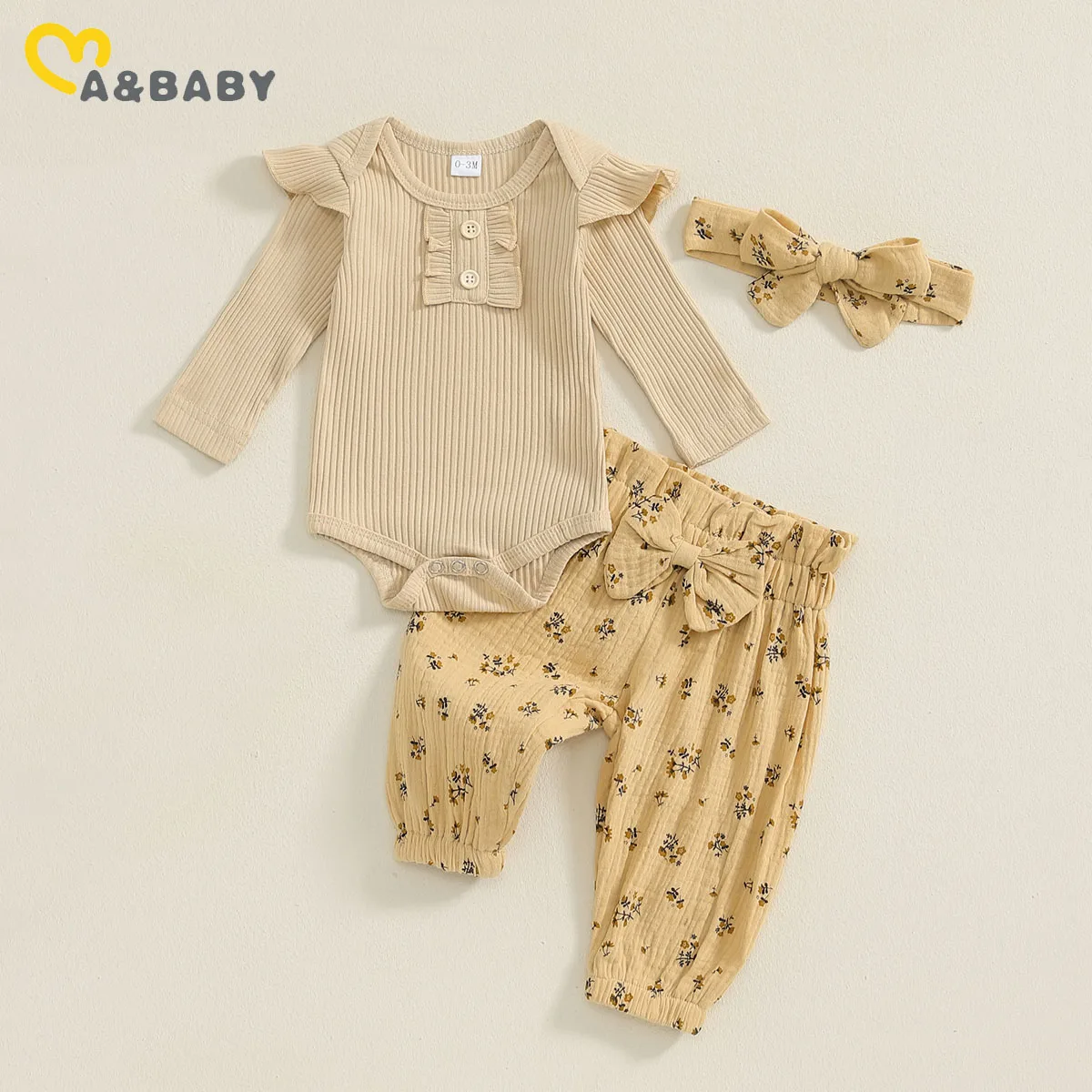 

ma&baby 0-18M Baby Girl Clothes Sets Newborn Infant Toddler Fall Outfits Spring Long Sleeve Knit Romper Floral Pants Headband