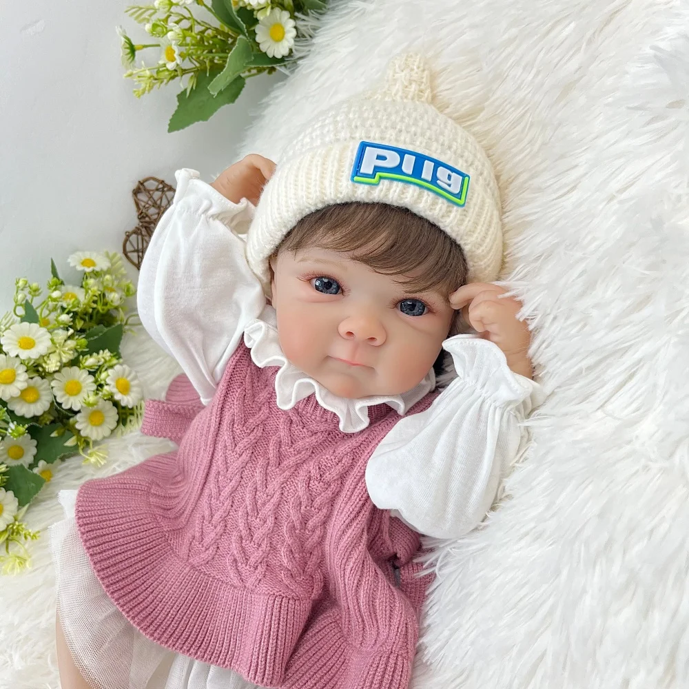 BZDOLL 48 CM 19 Inch Full Vinyl Body with 3D-Paint Skin Reborn Baby Doll Toy Lifelike Handmade Fashion Birthday Gift