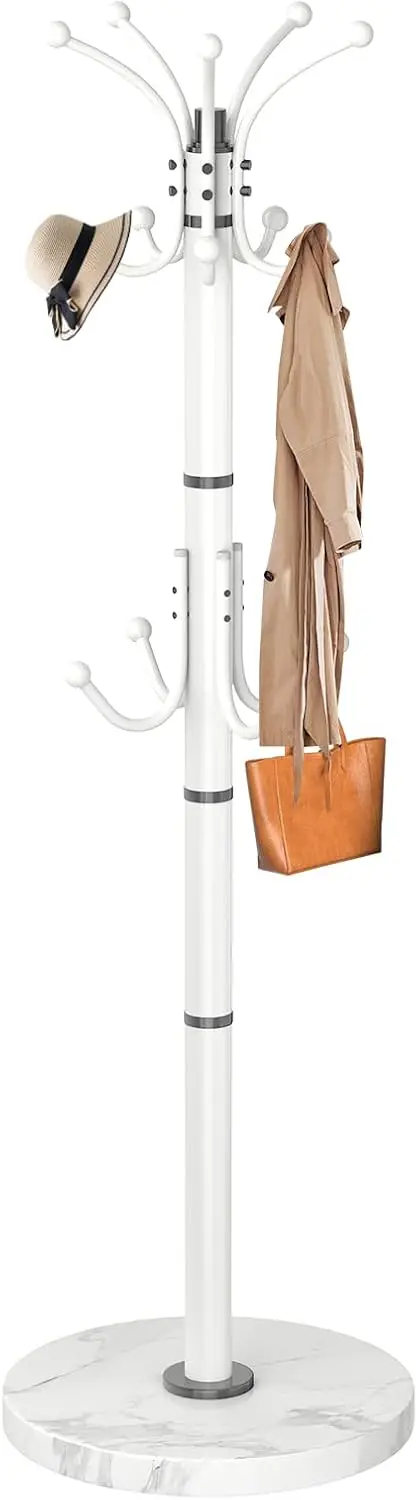 Metal Coat 360Rotary Coat Racks with 14 Hooks, White Coat Stand Hall Tree Hanger Stand for Entryway, OfficeCorner