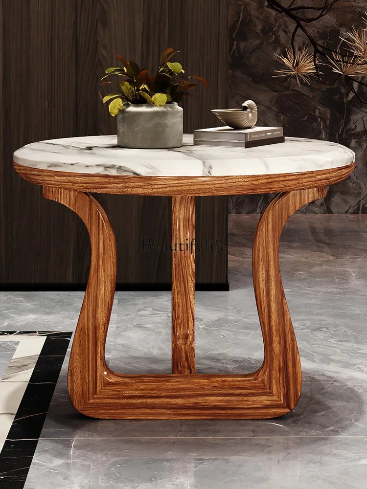 

New Chinese Style Ugyen Wood round Marble Corner Table Modern Minimalist Living Room Sofa Home Side Table