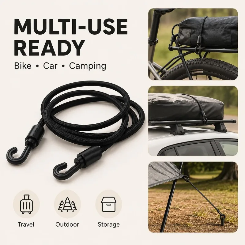 Hochbelastbares Bungee-Spannseil mit Kunststoffhaken, dehnbare Bungee-Seile für Outdoor-Camping – Detail 8