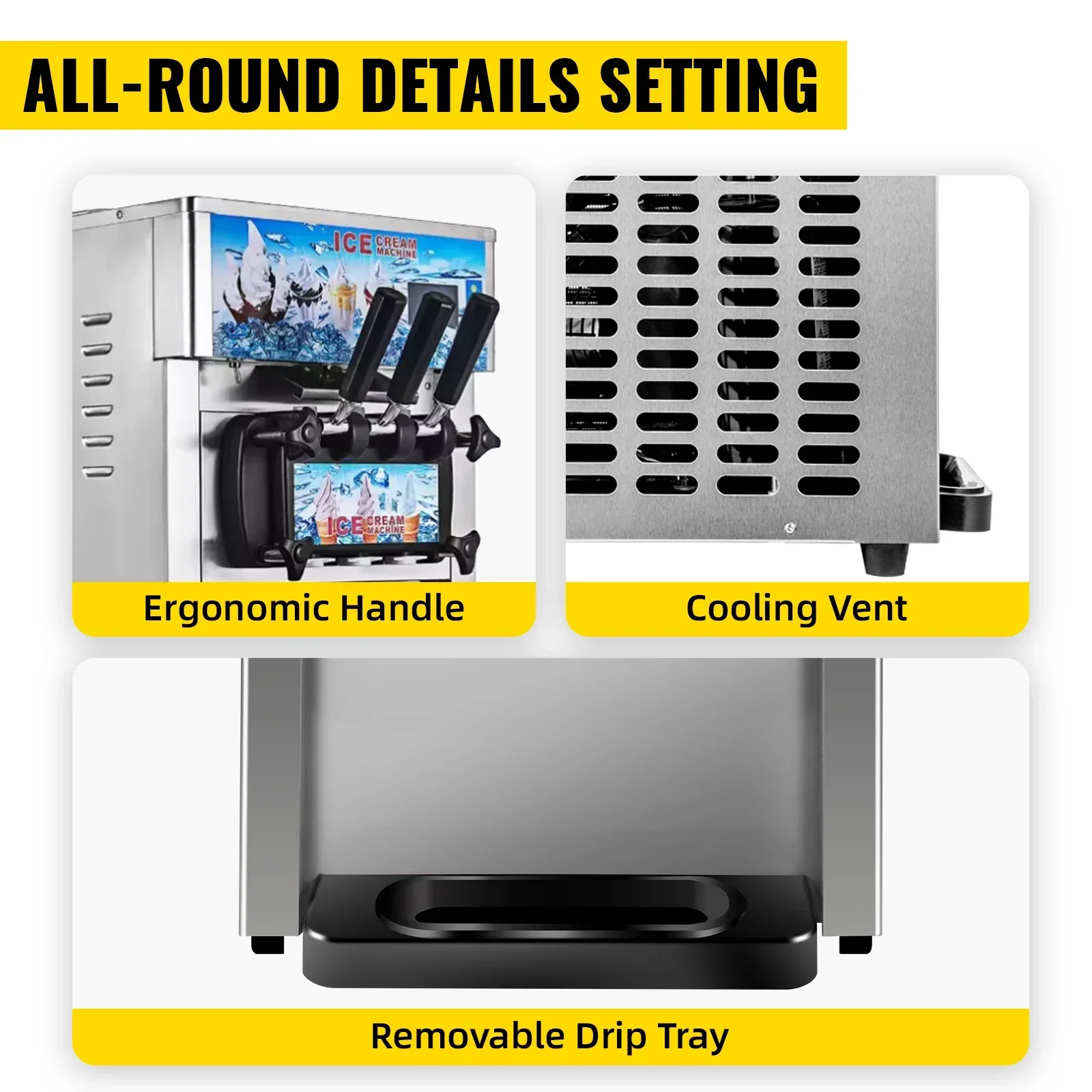 SIHAO Commercial Ice Cream Machine 3-flavor Yogurt Maker One-click Clean 18L/H LCD Display New Soft Ice Cream machine for Home