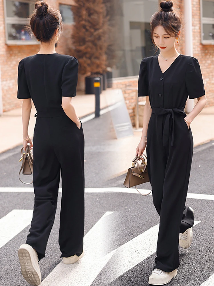 

Новые женские комбинезоны 2025: повседневные брюки с широкими штанинами, рабочая одежда, длинные брюки, стройнящие, с высокой талией, прямые, из полиэфирного волокна