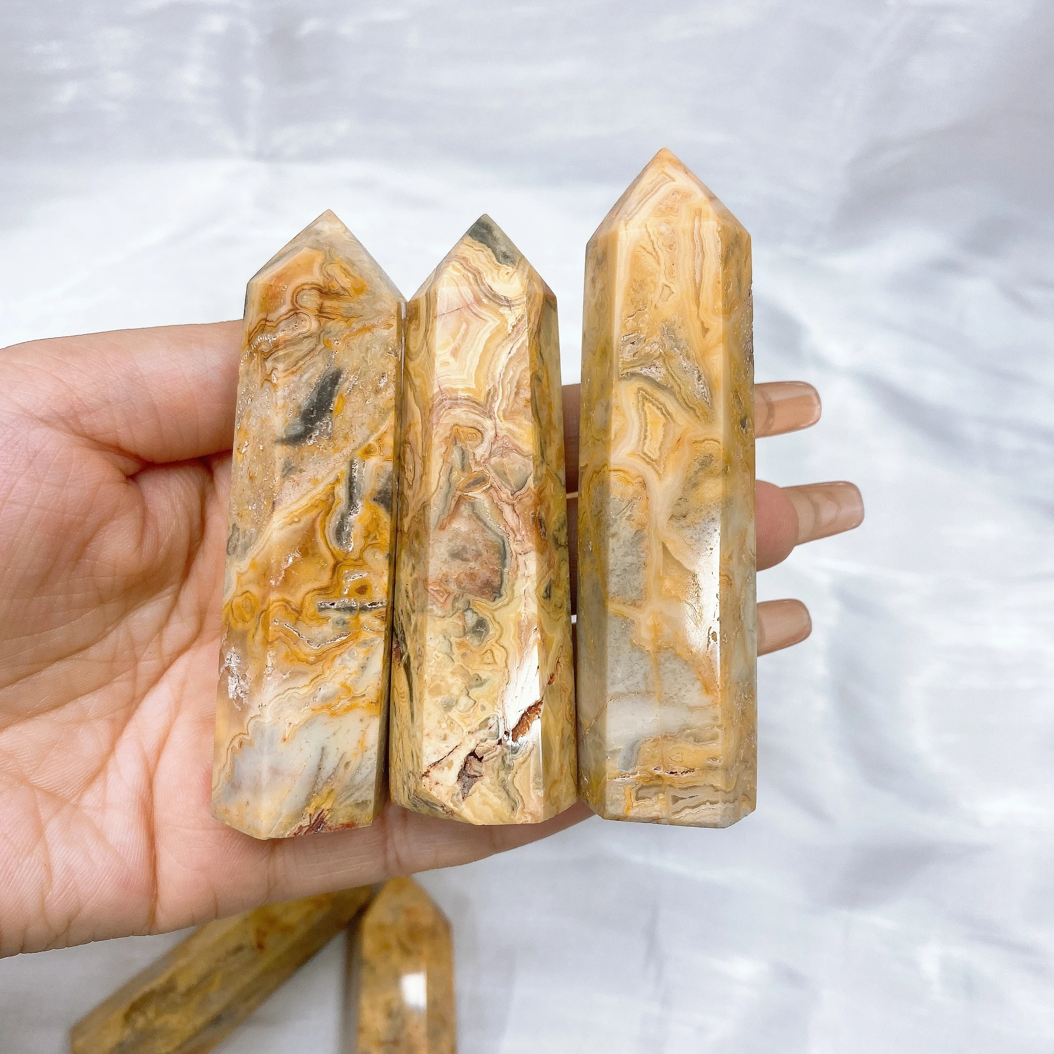 3.9'' 1PC Natural Crazy Agate Tower Crystal Reiki Healing Mineral Stone Hexagonal Prisms ObeliskHome Decor Energy Meditation