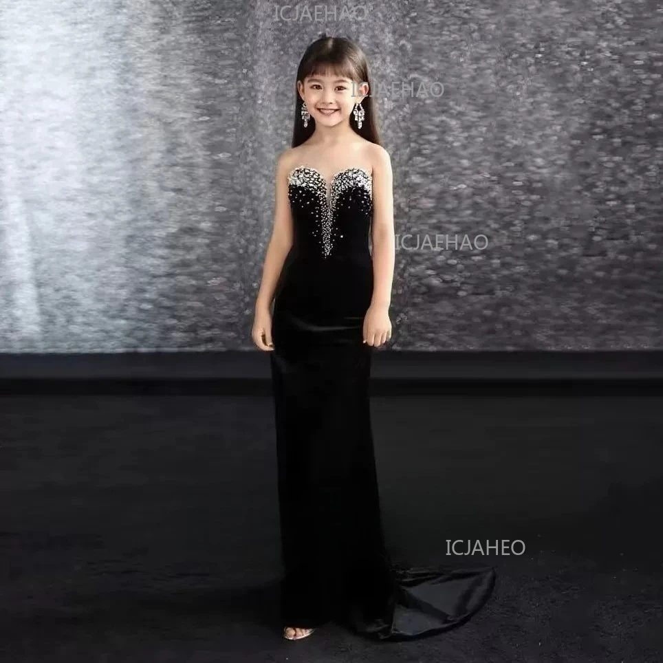Girls Model Catwalk Performance Dress Fair Slim Fit Kids Birthday Host Piano Violin Evening Gown Party Dress