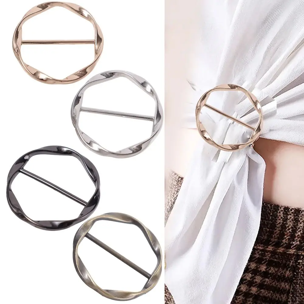 

Round Corner Hem Waist Knotted Brooches Metal Fashion Hijab Silk Scarf Ring Clip Jewelry Accessories Simple Button Women Lady