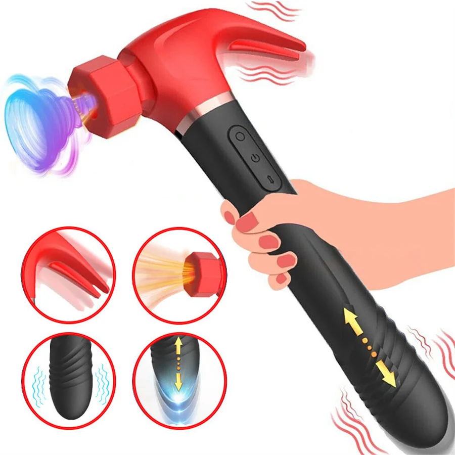 G Spot Vibrators 4 In 1 Magic Wand Hammer Sucker Vibration Sucking Telescopic Dildo Vibrator Waterproof Sex Toys For Woman