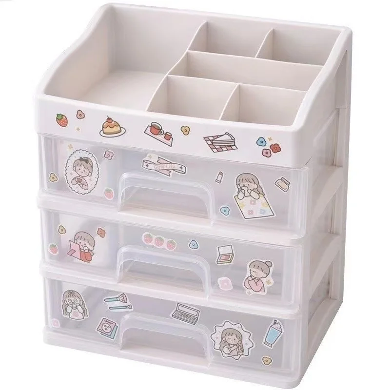 Ins Transparent Drawer Storage Box Pink Cosmetic Finishing Makeup Box Dormitory Kawaii Shelf Cute Girl Heart Desktop Organizer