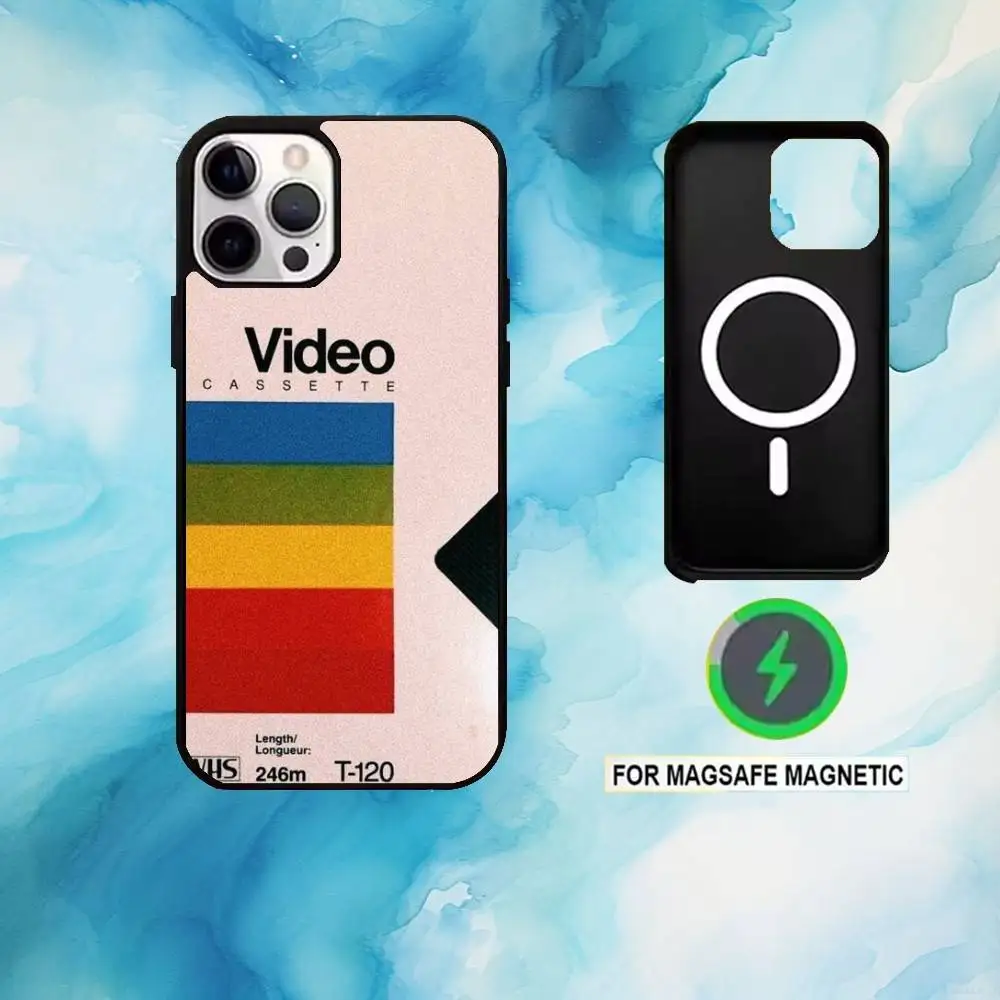 R-rétro VHS Tape coque de téléphone Vintage pour iPhone17,16,15,14,13,12,11 Plus,Pro Max magnétique pour chargement sans fil Magsafe
