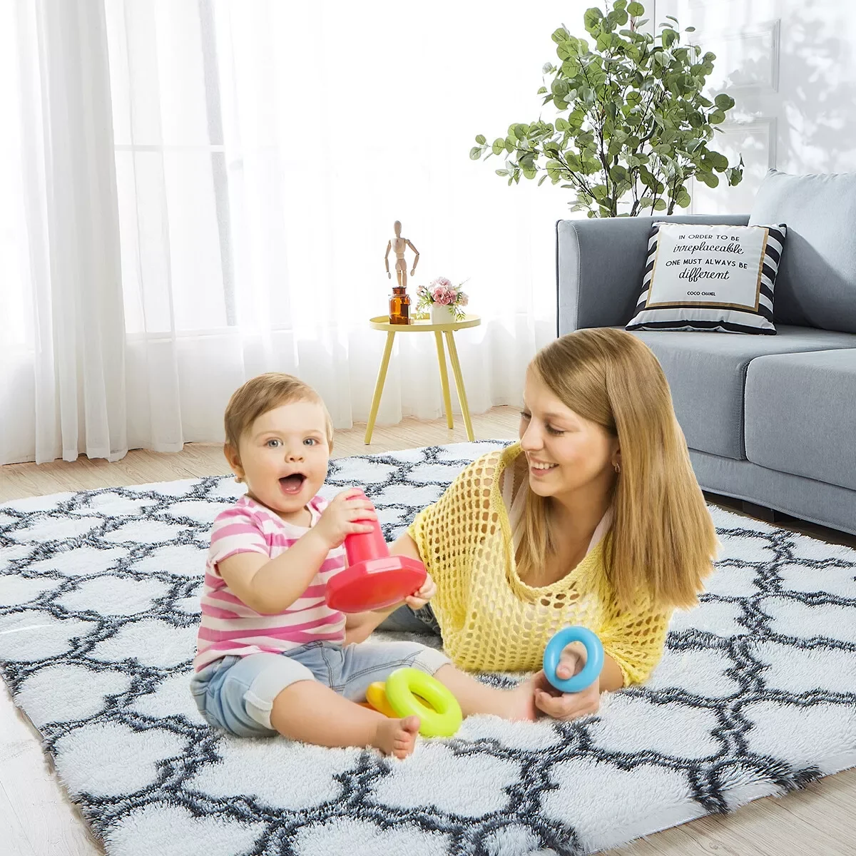 

Large Area Rug Shag Non-Slip Fluffy Rugs Carpets Floor Mat for Living Room Bedroom Playroom