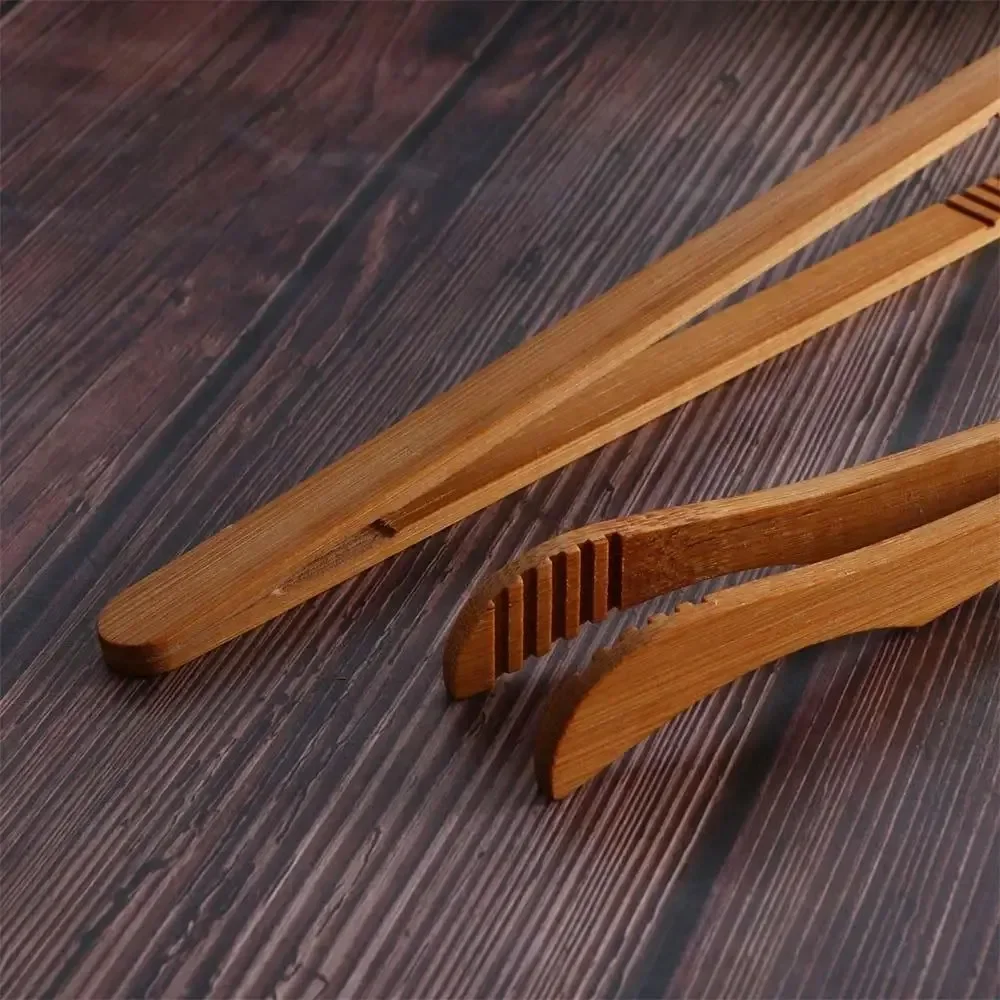 2Pcs Bamboo Tongs Wood Food Toast Salad Tongs Toaster Bacon Sugar Ice Tea Tong Clip For Cooking Baking Barbecue For Kitchen