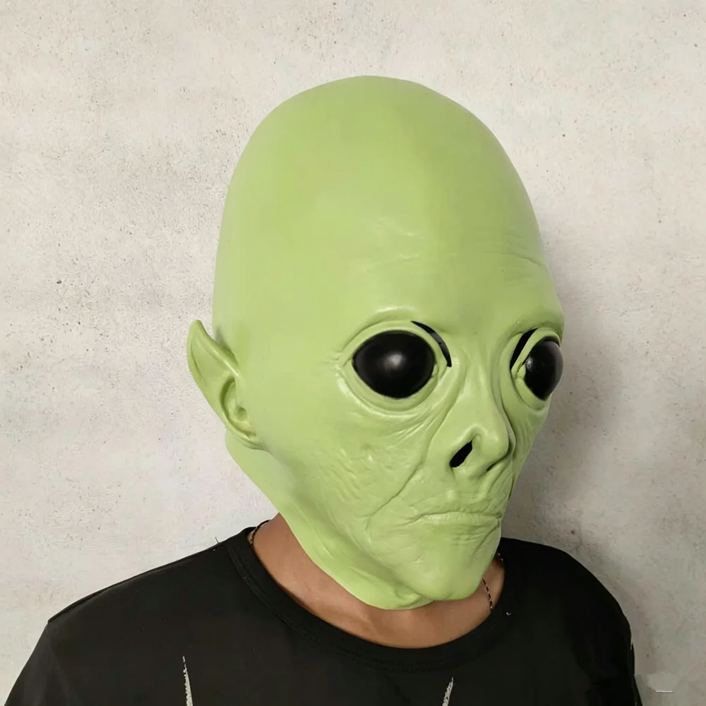 Realistische Alien-Vollkopf-Latexmaske mit Großen Augen Sci-Fi-Kreatur-Kopfbedeckung für Halloween-Cosplay, Maskerade-Party und Kostümzubehör – Detail 1