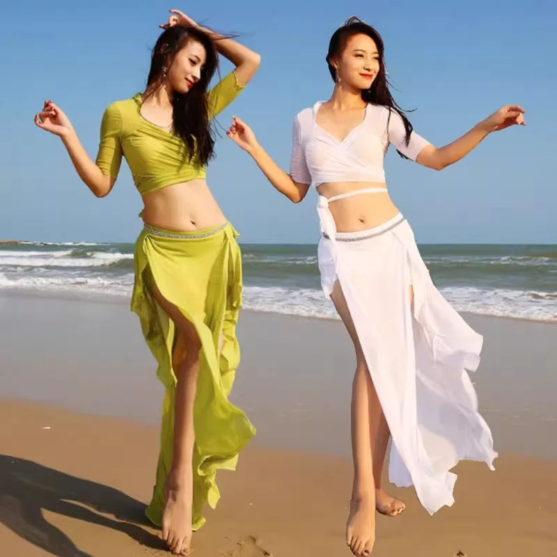 Trajes de dança do ventre personalizados para mulheres menina conjunto grupo traje pétala topos saia longa desempenho traje prática classe vestido