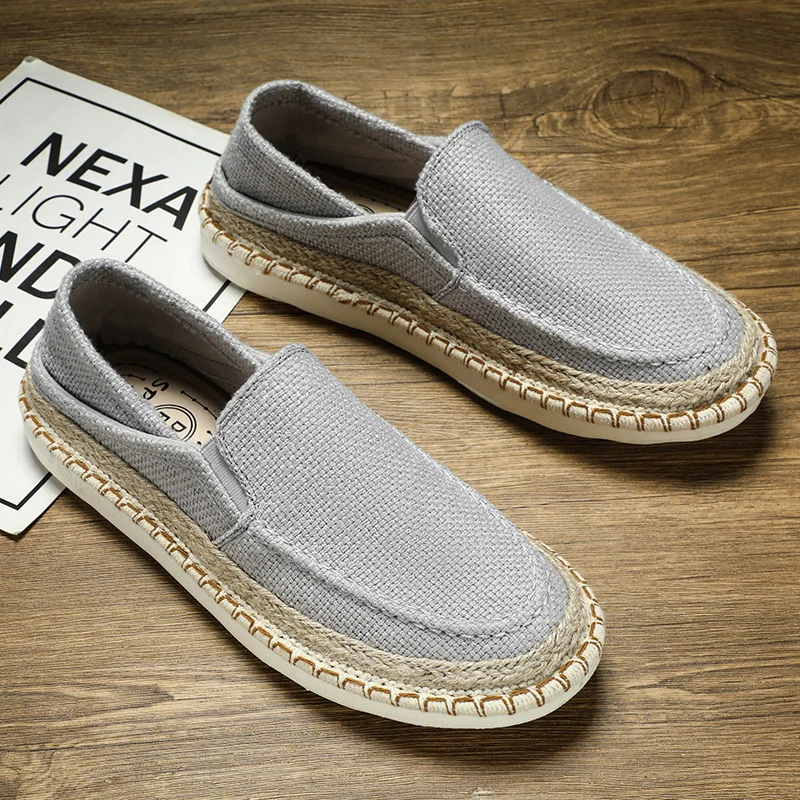 Old Beijing Cloth Shoes Men's Breathable Lazy One-Step Thousand-Layer Bottom Linen Fisherman's Shoes Anti-Slip Grass Woven