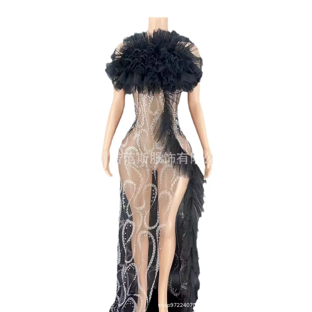 

Черное платье без рукавов из пряжи с открытой спиной и стразами, тонкий топ без рукавов для модели автомобиля, красный ковер, подиумное тело Transparente Flecos