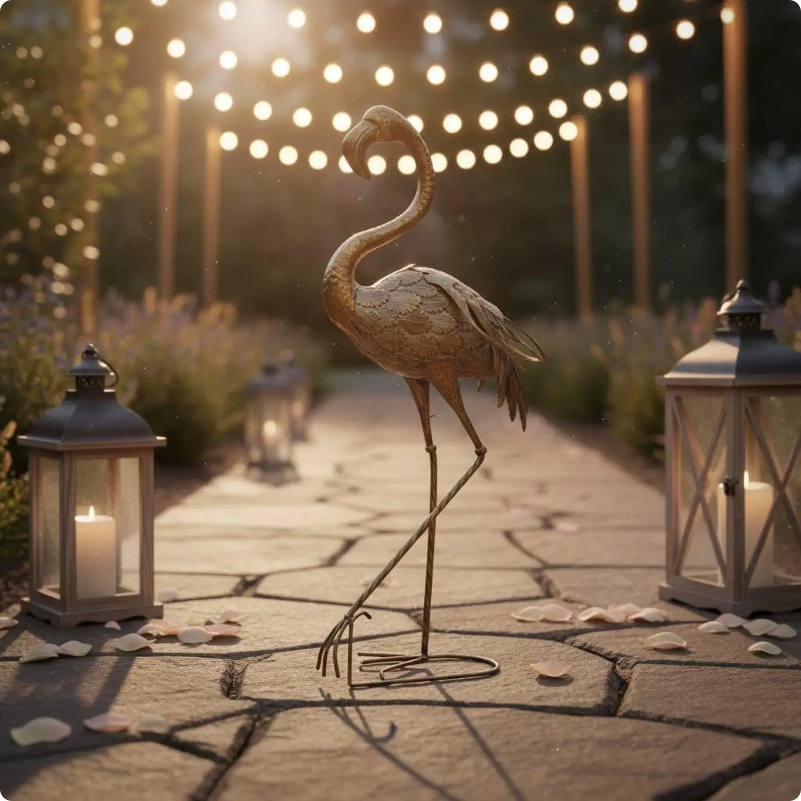 Iron Flamingo Decor Freestanding Flamingo Statue Garden Friendly for Photo