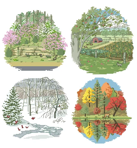 Four Seasons by the Roadside Cross Stitch Set, Cross-Stitch Kit, Embroidery Needlework Craft Packages, Cotton Fabric Floss