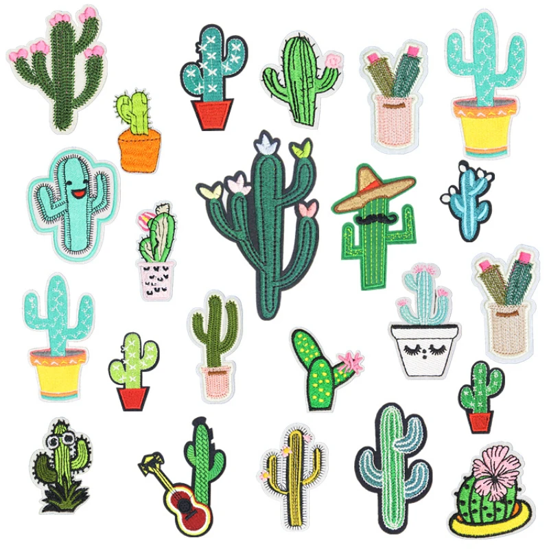 New Arrival Cactus Plant DIY Patches Cloth Patch Embroidered Cute Badges Hippie Iron On Cartoon Patches For Clothes Sticker