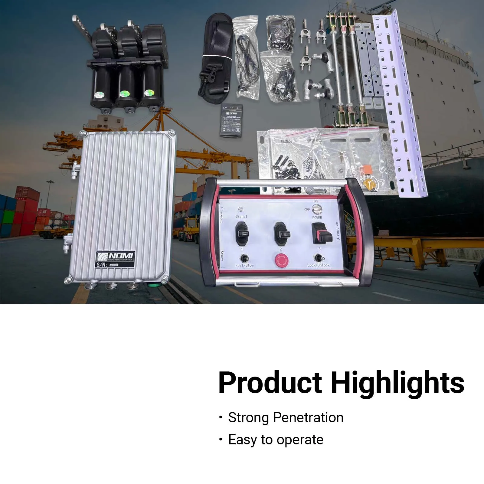 Inventory hydraulic remote control system with IP68 protection rating, range up to 225m, suitable for construction machinery
