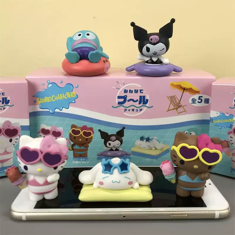 

Sanrio Anime Hello Kitty Kuromi Cinnamoroll Hangyodon Action Figures Blind Box Bikini Swimwear Toy Collection Ornaments Gifts