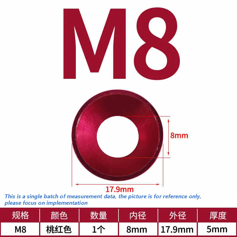 

2/3/5/8Pcs M8 Multi-Color High Quality Plating Surface Anodized Aluminum Alloy Gasket Countersunk Head Flat Head Screw Gasket