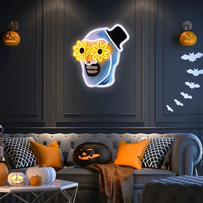 Terrifier UV พิมพ์ป้ายนีออนบรรยากาศฮาโลวีน LED Neon Light สําหรับห้องนอนปาร์ตี้ห้องเกม Man Cave Decor ของขวัญวันเกิด
