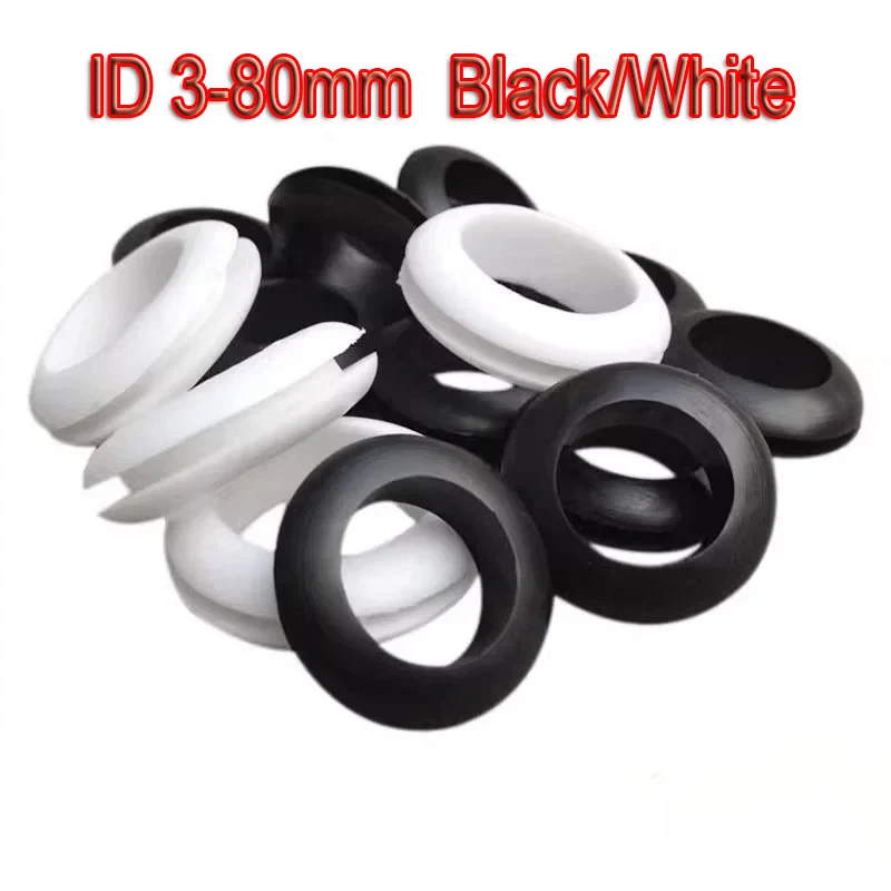 ID3~80mm Black/White Rubber Seal Double Sided Protective Coil For Protects Wire Cable Hole Protection Ring Shim Washer Hardware