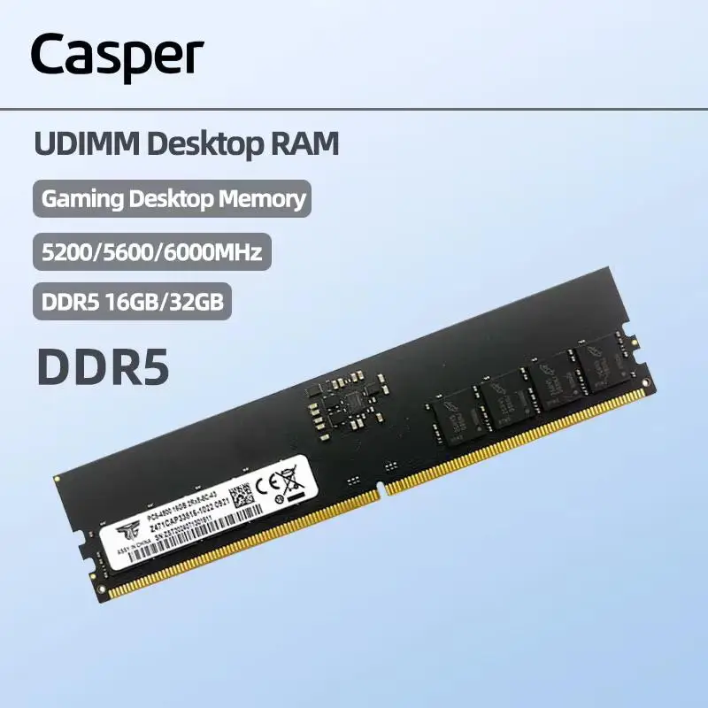 

Casper Desktop Memory DDR5 PC Ram Двухканальный 16/32 ГБ 4800/5200/5600/6000 МГц Игровой плеер Компьютер Совместимый стабильный (черный)